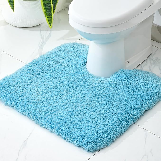 Disolla Toilet Mat 22x24 Sky Blue - Non Slip Fluffy U-Shaped Contour Rug, Ultra-Soft Plush Toilet Floor Mat, Absorbent & Machine Washable