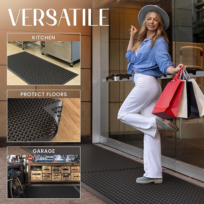 Lifetime Supplies 36" x 24" Commercial Rubber Floor Mat | Safety Water Drainage | Non Slip Anti Fatigue Mat for Restaurant, Kitchen, Indoors, Outdoors and Entryway