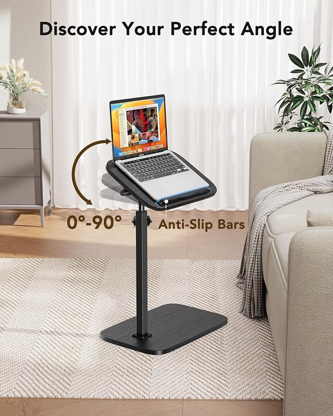 HUANUO Adjustable TV Tray, Height Adjustment TV Trays with 360° Swivel and 90° Tilt, Sturdy & Multi-Functional Sofa Table with Anti-Slip Bar, Space-Saving Side Table for Couch, Bedside, and Dining Use