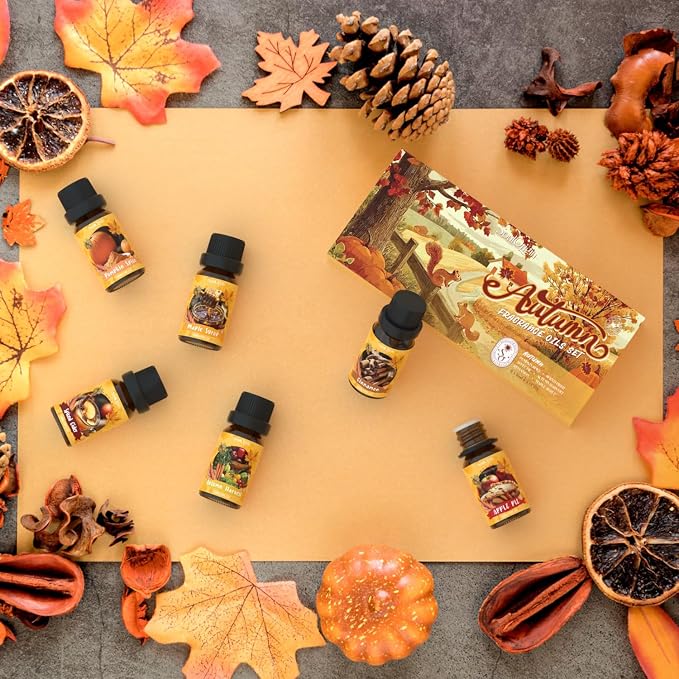 Soulorigin Autumn Fragrance Oils Set, Essential Oil for Diffuser, Fall Scent Diffuser Oil, Use for Soap Candle Making,Pumpkin Spice, Spiced Cider, Maple Syrup, Autumn Harvest, Cinnamon, and Apple Pie