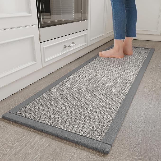 YDKGL Kitchen Runner Rugs Non Slip Washable Anti Fatigue, Super Absorbent 0.4" Thick Cushioned Long Kitchen Mats for Floor, Jute-Look Sink Floor Mat Laundry Standing Mat, Easy Clean, Gray 17"x59"