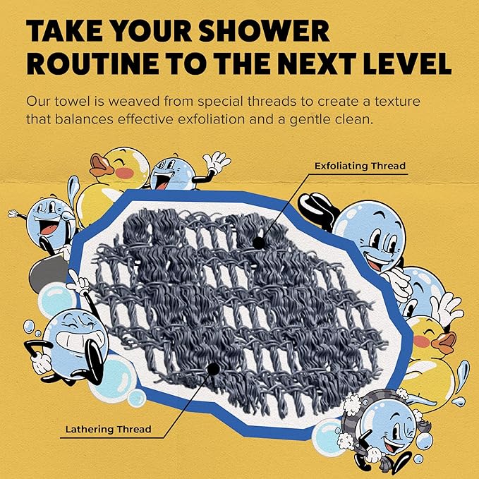 GOSHI Exfoliating Shower Towel - Long Body Scrubber for Back Acne, KP & Smooth Skin - Durable Rip-Resistant Weave, Quick-Dry Nylon Washcloth - Ethically Crafted in Gunma, Japan - Grey