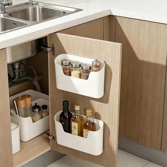 Under Sink Organizer & Wall Mount Storage Box, Multi-Use Cabinet Door Holder for Kitchen, Office, Bedside