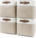 Bagnizer Collapsible Fabric Storage Cubes 11x11 Cube Storage Bins, 4 Pack Closet Baskets Box with Handles for Organizing, Shelf, Toys, Clothes, Home, Office, Nursery (Beige&White)