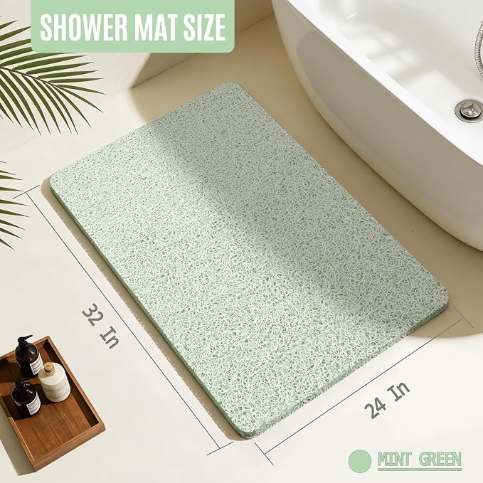 Joyhalo Shower Mat Bathtub Mat Non Slip, Bathmats Non Slip, Quick Drying Foot Scrubber Loofah Mats for Shower, Tub, Bathroom, Home, 32x24inch, Mint Green