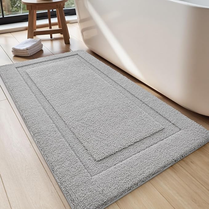 LUMI Ultra Soft Bathroom Rugs Non Slip with Rubber Backing, Absorbent Washable Bath Mat Quick Dry, Upgraded Premium Microfiber Plush Carpet for Bathtub and Shower Floor, Grey, 24x36