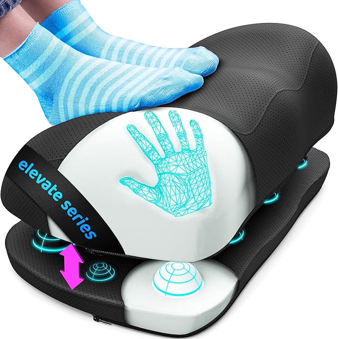 Elevate Series by Everlasting Comfort Adjustable Cloud Foot Rest for Under Desk at Work with Pressure Point Nodes - Comfortable Memory Foam Office Foot Stool & Desk Pillow, Gaming & Home Accessories