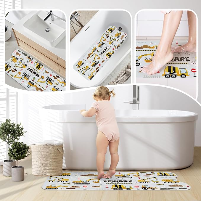 SHUCHING Baby Bath Mat for Tub Non Slip-40 X 16 Inch, Kids Bathtub Mat Mold Free, Long Shower Mat Anti Slip for Bathroom, Machine Washable, Vehicle