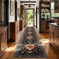 RELEANY Area Rugs Runner 3'x20' Washable Non-Slip, Floral Vintage Distress Medallion Carpet for Kitchen Hallway Bedroom Beside Laundry Room Bathroom, Black Colorful Floral Dark Tan