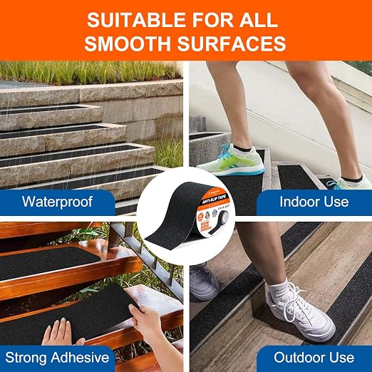 SIKEDEPRO 4" x 33Ft Heavy Duty Anti-Slip Tape,Skateboard Grip Tape, Non-Skid Safety Traction Tape for Staircases Outdoor/Indoor, Waterproof High Traction Stairs Non Skid Treads