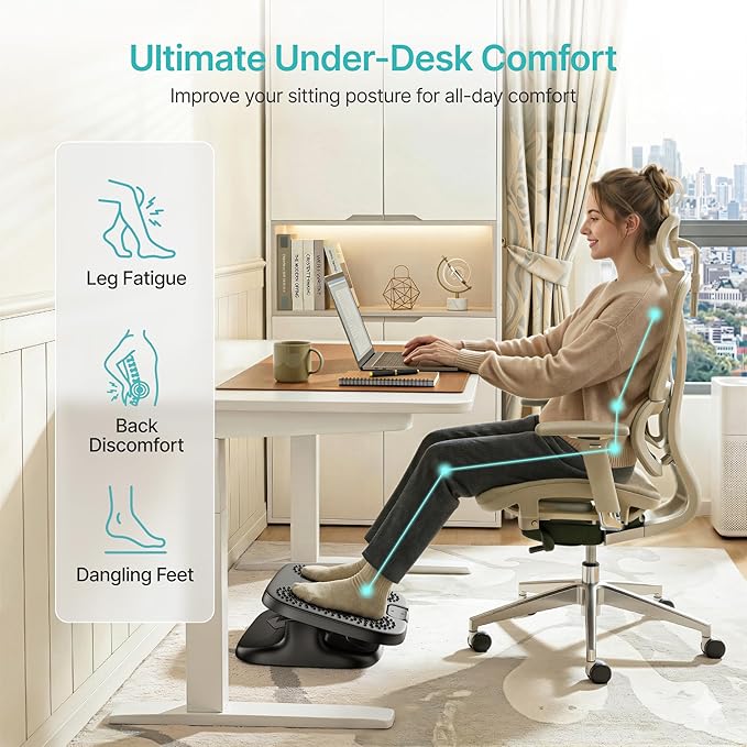PEGZONE Under Desk Footrest, Adjustable Foot Rest with Height and Degree Angle,Ergonomic Desk Foot Rest with Massage Texture, Foot and Leg Rest for Home & Office