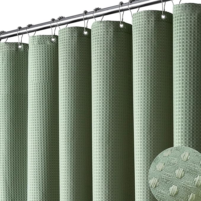 Dynamene Long Fabric Shower Curtain - 78 inch Waffle Weave Heavy Duty Cloth Shower Curtains for Bathroom, Neutral Weighted Hotel Spa Luxury Bath Curtain Set with 12 Plastic Hooks,72x78, Sage Green