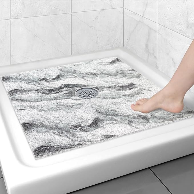 Square Shower Mat Non Slip: 24x24 Inch Shower mats for Inside Shower with Drain Hole in Middle, Super Soft PVC Loofah Massage Shower Floor Mat, Anti Slip Shower Stall Mat, Quick Drying