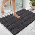 OLANLY Thick Bathroom Rugs 36x24, Extra Soft Absorbent Chenille Striped Bath Rugs, Rubber Backing, Machine Wash Dry, Bath Mats for Bathroom Floor, Tub and Shower, Home Decor Accessories, Dark Grey