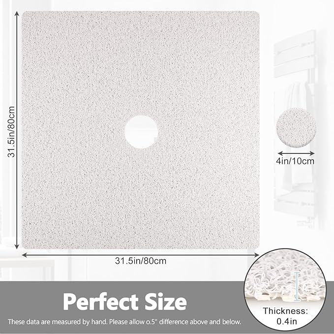 Shower Mat Non Slip: 31 x 31 Inch Extra Large Square Shower Mats with Drain Hole in Middle - Soft Loofah Quick Drying Matt for Shower Stall