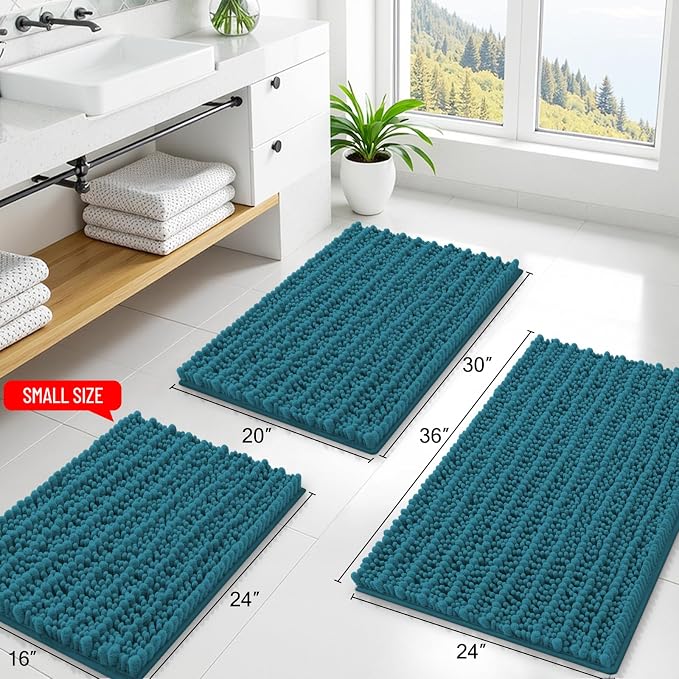 Smiry Bathroom Rugs Mat 48x32, Extra Soft Absorbent Chenille Bath Rugs, Non Slip Rubber Backing Machine Washable Quick Dry Bath Mats for Bathroom Floor, Tub, Shower, Home Decor Accessories, Lake Blue