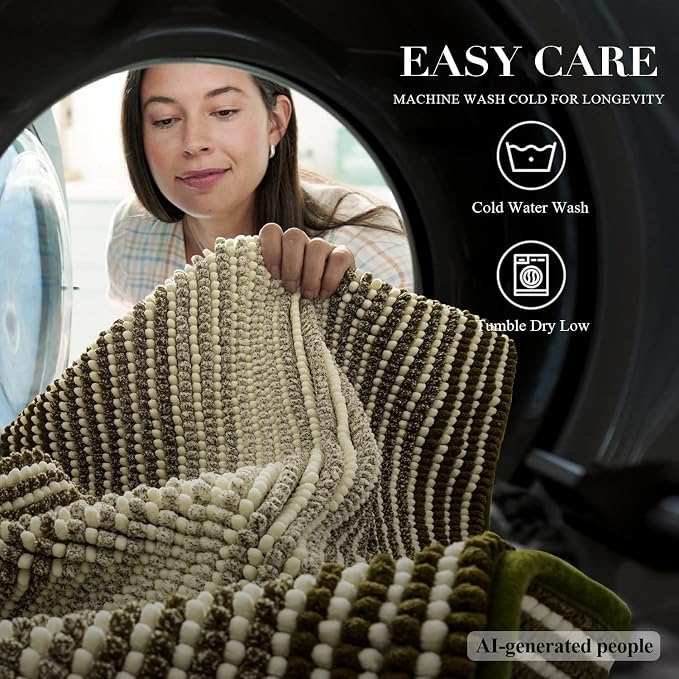 BSICPRO Bathroom Rugs, Bath Mat Non Slip 17 x 24 Inches Water Absorbent Chenille Floor Mats Machine Washable (Olive Green)