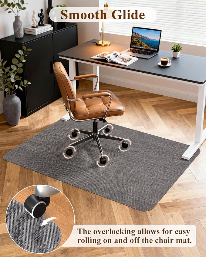 Soimeat Office Chair Mat for Hardwood Floor, 35.4" x 55" Non-Slip Desk Computer Chair Mat, PVC Floor Mat for Rolling Chair, Heavy Duty Wood/Tile Floor Protector Desk Rug for Home, Dark Grey