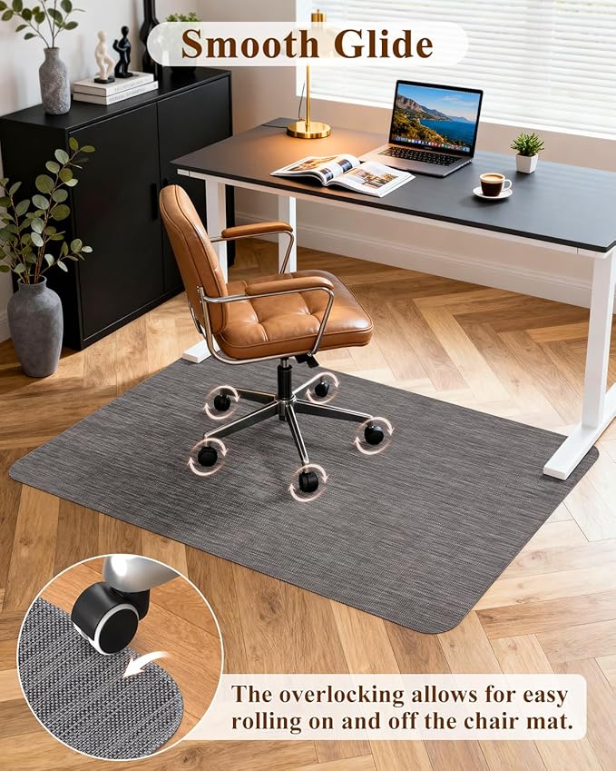 Soimeat Office Chair Mat for Hardwood Floor, 44.9" x 53.1" Non-Slip Desk Computer Chair Mat, PVC Floor Mat for Rolling Chair, Heavy Duty Wood/Tile Floor Protector Desk Rug for Home, Dark Grey