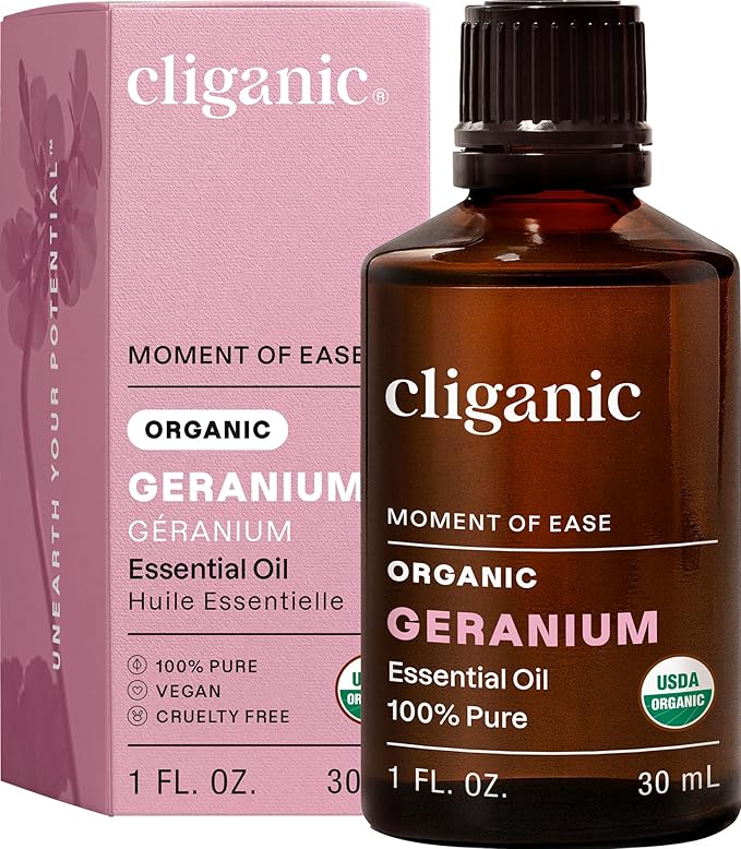 Cliganic Organic Geranium Essential Oil, 100% Pure Natural for Aromatherapy | Non-GMO Verified