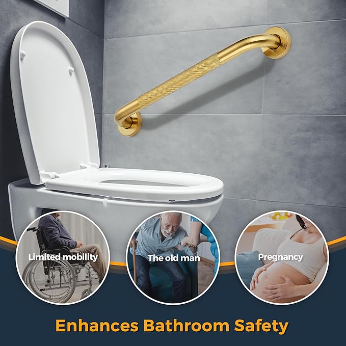 Grab Bars for Shower, 2 Pack 20-Inch Anti Slip Shower Handles for Elderly, Safety Shower Grab Bar, Stainless Steel Handicap Grab Bars for Bathroom,Toilet (Gold, 1" Diameter)