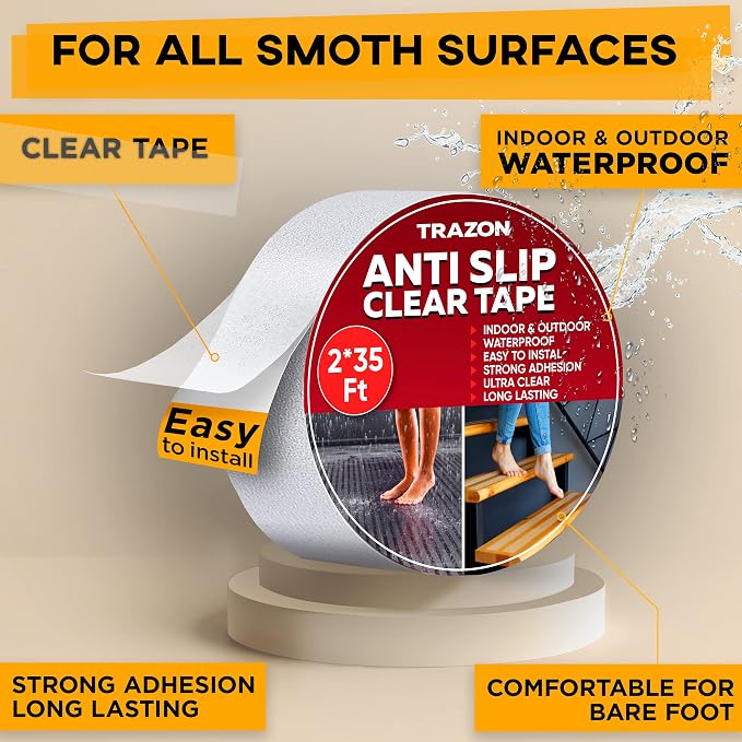 Grip Tape - Heavy Duty Anti Slip Tape Clear Outdoor/Indoor 2In*35Ft, Non Slip Roll/Stickers Easy to Cut Waterproof for Bathtub, Shower Floor, Pool, Stairs Safety Non Skid, Comfortable for Bare Foot
