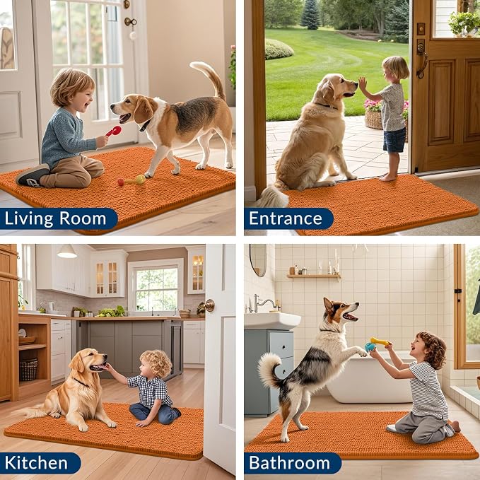 Smiry Dog Door Mat for Muddy Paws 59x35, Absorbent Dirt Trapper, Non-Slip Washable Chenille Entryway Rug for Inside Floor, Clay, Classic Solid