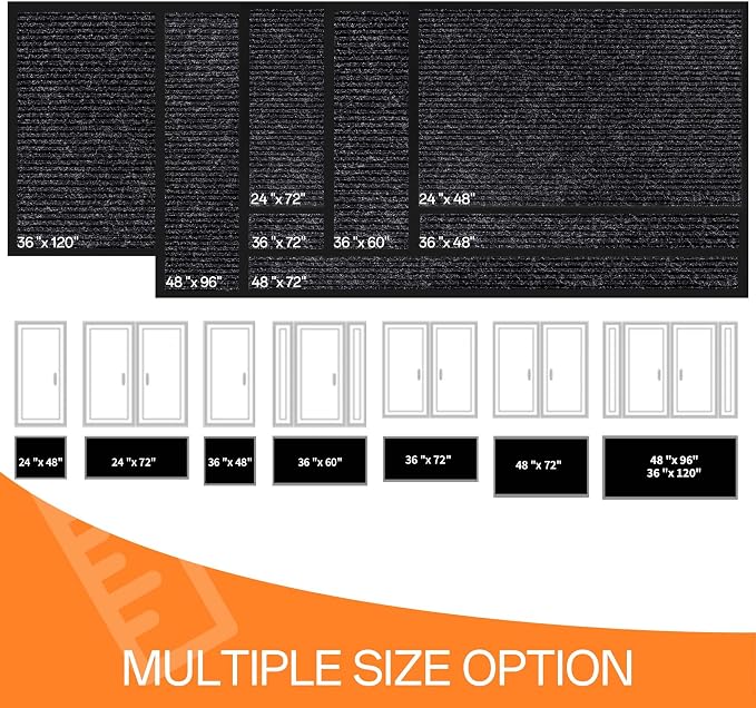 Indoor Outdoor Door Mat, 5’ x 4' Doormat for Entryway, Rubber Backing Non Slip Front Door Mat Outside Entrance, Super Absorbent Commercial Floor Mat for Home Office Black