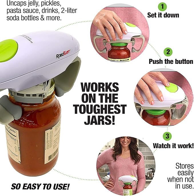 Robotwist Automatic Jar Opener,Deluxe Model with Improved Torque,Robo Twist Kitchen Gadgets for Home,Electric Handsfree Easy Jar Opener – Works on All-Jar Sizes,As Seen on TV,(Pack of 6)