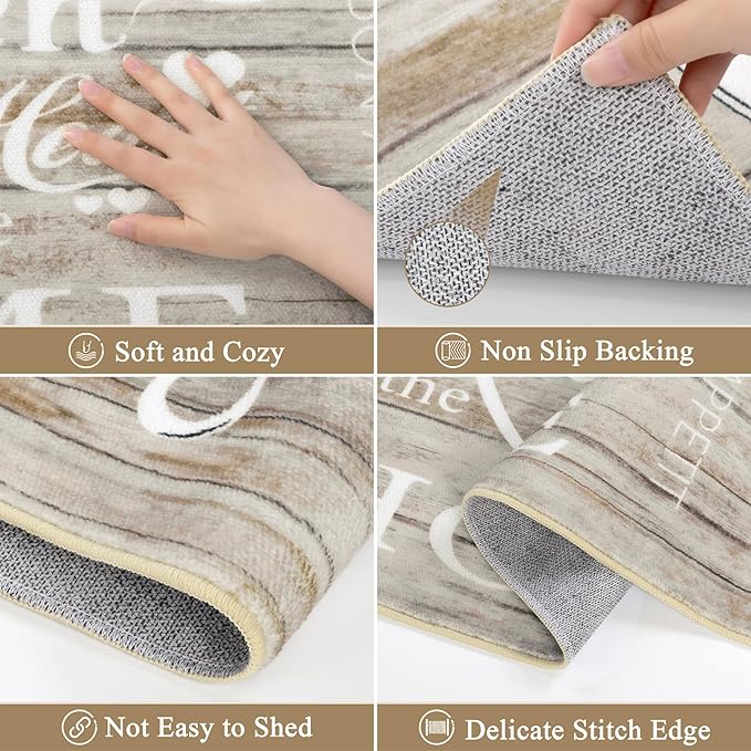 Vaukki Boho Kitchen Rug Sets 3 Pieces, Washable Kitchen Mats for Floor, Non Slip Soft Kitchen Area Rug Floor Mat for Kitchen, Laundry Room and Hallway (Light Brown, 20''x32''+20''x47''+20''x59'')