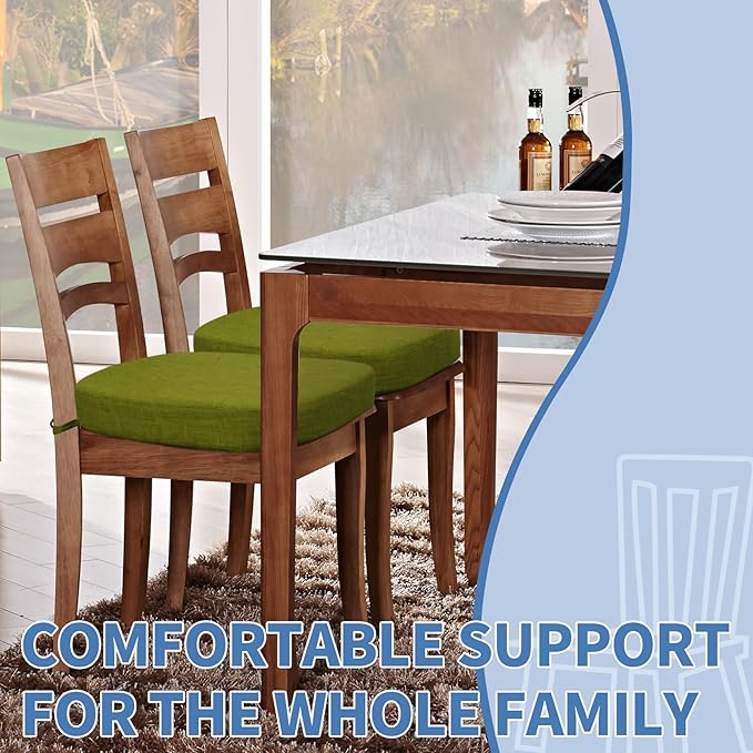 BUYUE Thickened 2.5" Dining Chair Cushions Set of 4, U-Shape High Density Foam Comfortable Chair Pads for Kitchen, Slip Resistant Indoor Seat Cushions (4 PCS, Grass Green)