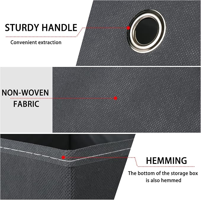 Foldable Storage Cubes Bins ,11 Inch Cloth Storage Cube Fabric Storage Box Cubes Organizer Baskets with Handles for Home Organizer Set of 3 (Grey)