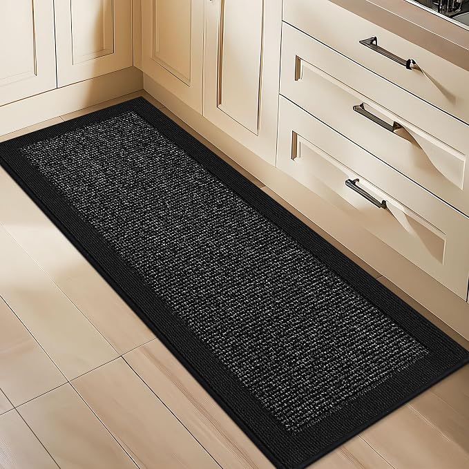 BEQHAUSE Kitchen Runner Rugs 24"x60", Kitchen Rugs Non-Slip Kitchen Mats for Floor, Absorbent and Stain Resistant Kitchen Mats, Machine Washable Rug for Kitchen, Hallway, Laundry & Sink, Black