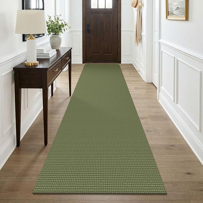 KOZYFLY Cotton Runners for Hallway 3x9, Wide Washable Runner Rug, Woven Non Slip Kitchen Runner, Braided Entryway Rug, Floor Carpet for Foyer, Bedroom, Hall, Olive Green/Earthy Green