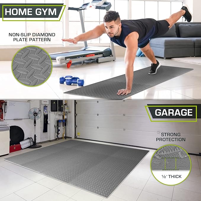 ProsourceFit Exercise Puzzle Mat ½-inch, EVA Interlocking Foam Floor Tiles for Home Gym, Workout Equipment, Kids Play Areas, Grey, 48 SQ FT - 12 Tiles