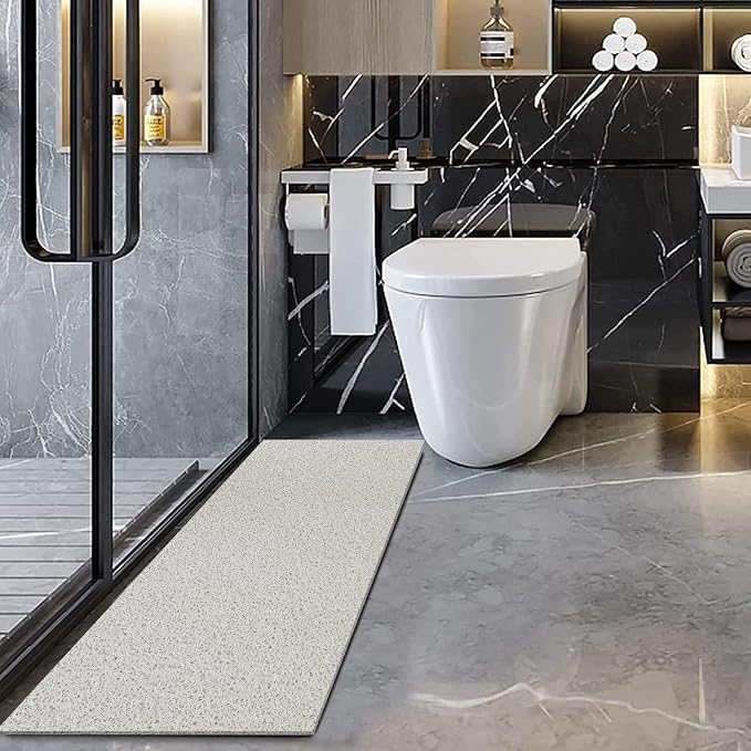 godehone Shower Mats Non Slip Without Suction Cups, PVC Loofah Bathroom Mats, Loofah Mats for Shower and Bathroom, Quick Drying, 17.1× 59 Inch, White