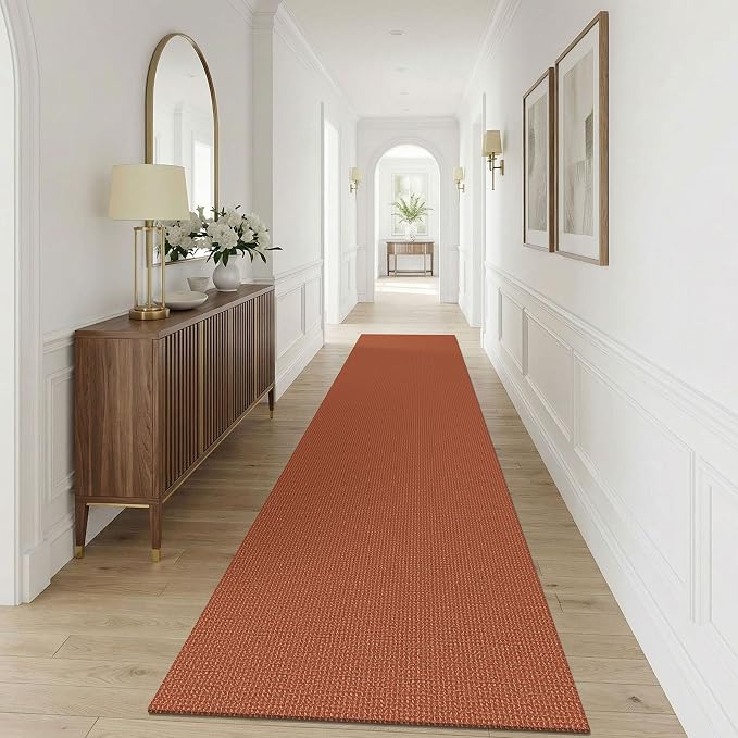 KOZYFLY Orange 3x12 Runners Rugs for Hallway, Long Washable Runner Rug, Woven Non Slip Kitchen Runner, Braided Entryway Rug, Floor Carpet for Entry, Aisle, Hall, Burnt Orange/Tan