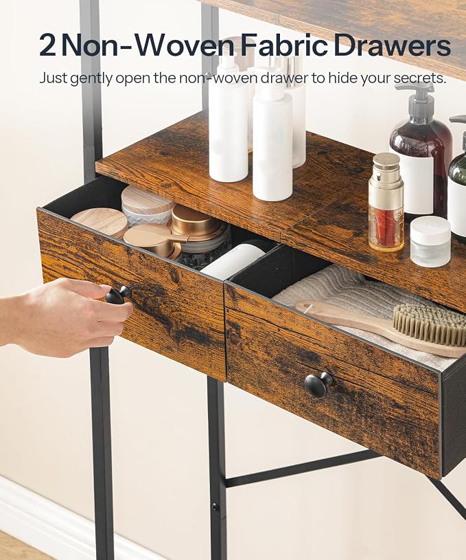 HOOBRO Over The Toilet Storage Rack with 2 Drawers, 3-Tier Bathroom Organizer Shelf Over Toilet, Freestanding Space Saver Bathroom Toilet Shelves Above Toilet for Room, Rustic Brown and Black BF47TS01