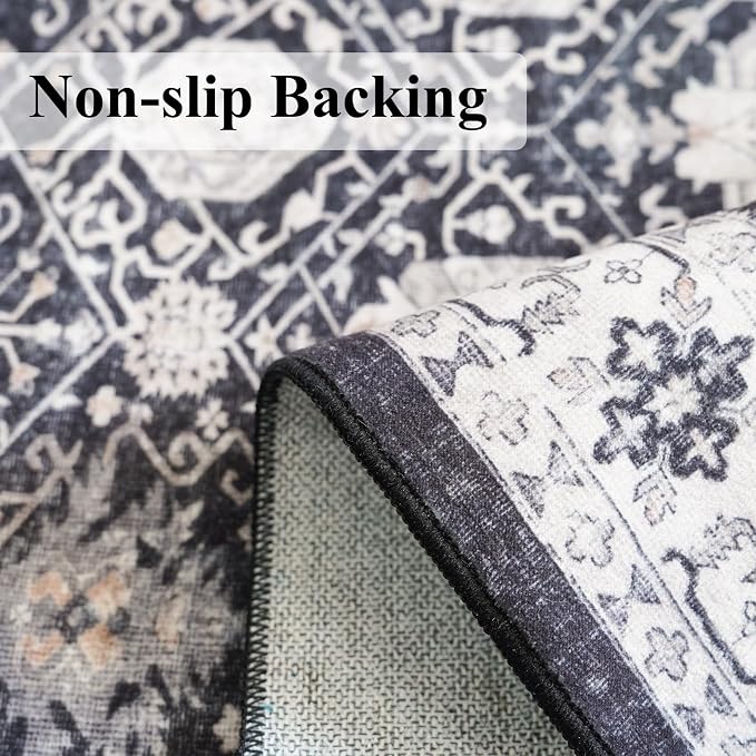 Washable 3x7 Entryway Runner Rug: Farmhouse Wide Kitchen Rug Soft Water Resistant Floor Mat for Bathroom Bedroom Nursery Non-Slip Indoor Carpet for Living Room Dining Room Hallway(3x7,Black)