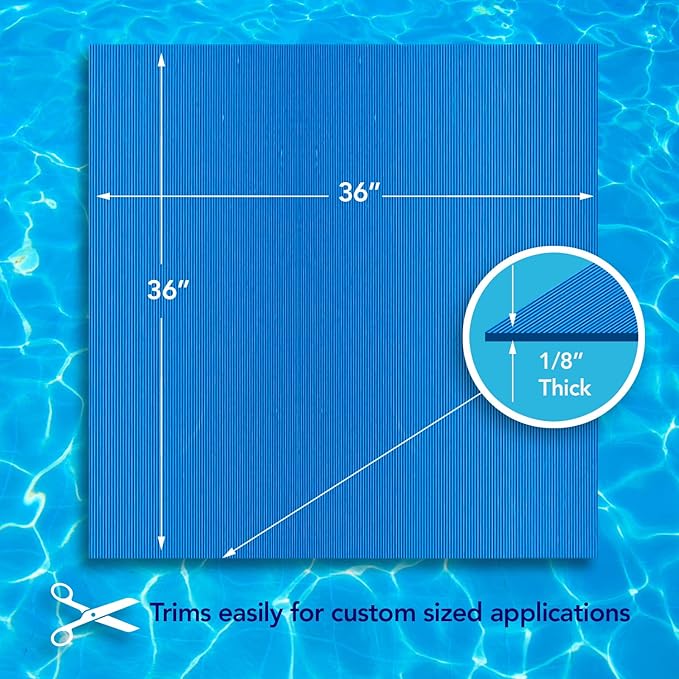 RESILIA Stay-Put Swimming Pool Ladder Mat - Non-Slip, Wide Ribbed, Protective Pad, 36 Inches x 36 Inches, 0.125 Inch Thick, Powder Blue, Made in USA