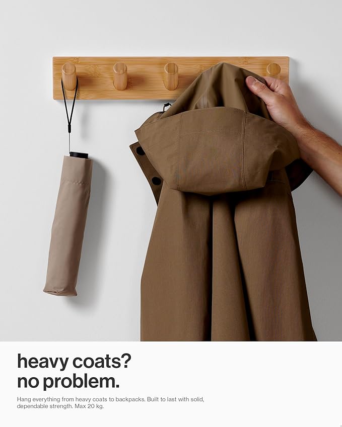 LARHN Wall Mounted Coat Rack with 5 Heavy-Duty 1" Diameter Hooks, 16.5" - Wooden Wall Hook Rack - Modern Scandinavian Home Decor