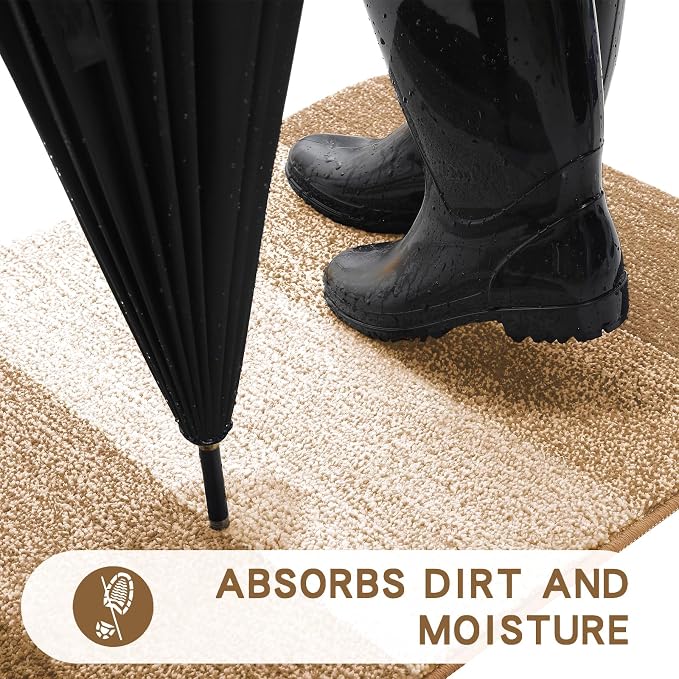 Kitinjoy Indoor Outdoor Door Mat, 59x20 Non-Slip Absorbent Dirt Trapper, Low-Profile Washable Inside Entrance Front Floor Mat, Sturdy Soft Entry Doormats for Entryway, Camel