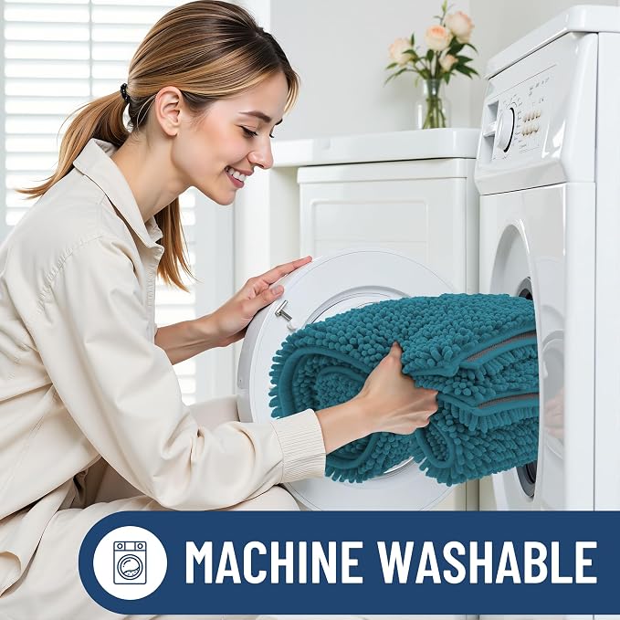 Smiry Luxury Chenille Bathroom Rugs 24x16, Extra Soft and Absorbent Shaggy Bath Mat, Machine Washable, Non-Slip Plush Carpet Runner for Tub, Shower, and Floor, Home Decor Accessories, Lake Blue