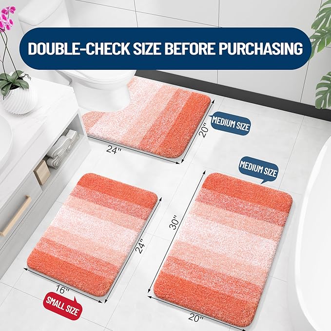OLANLY Bathroom Runner Rugs Mat 59x20, Extra Soft Absorbent Microfiber Bath Rugs, Rubber Backing, Quick Dry, Washable Long Bath Mats for Bathroom Floor, Tub and Shower, Home Decor Accessories, Coral
