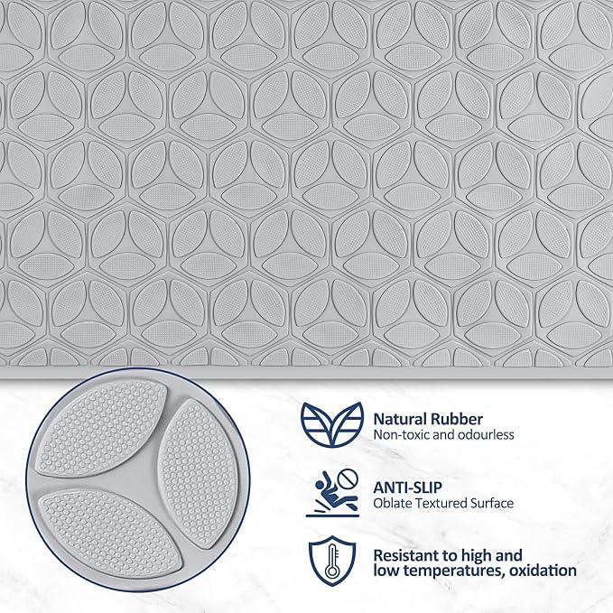 Non Slip Bathtub Mat | Real Rubber Bath Mat for Tub and Shower | Bath Mat for Daily Safety | Pet Dog Bath Mat | Soft No-Slip Bath Mat | Nonskid Bathroom Tub Mat, 16” x 28”（Gray）