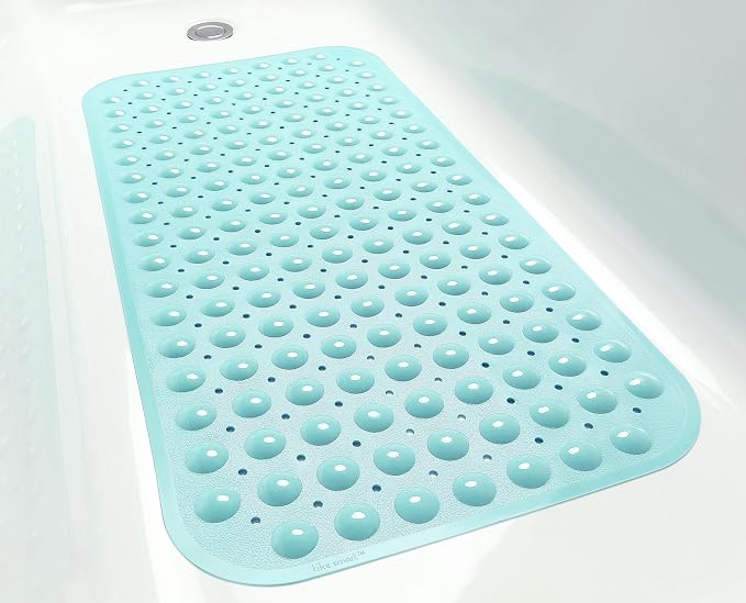 Large Non-Slip Bathtub & Shower Mat 31”x16” (Smooth/Non-Textured Tubs Only) Safe, Clean,Machine-Washable, Superior Grip&Drainage, Vinyl, Opaque Aqua/Blue-Green