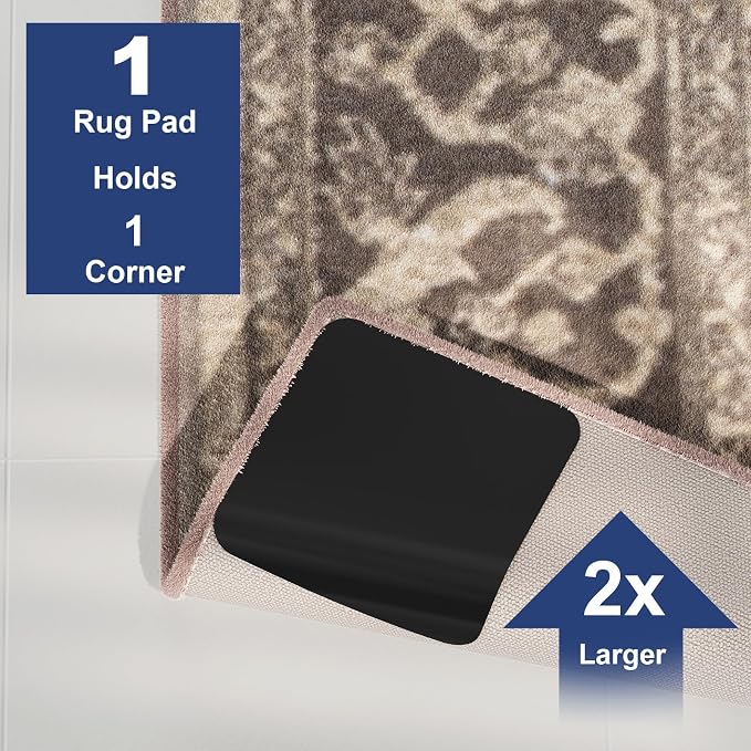 Home Techpro 12 PCS Black Rug Tape, Gripper for Rug for Hardwood Floors, Double Sided Reusable Under Rug Carpet Tape Stickers, Rug Anti Slip Grips for Area Rugs, Non Slip Rug Pads