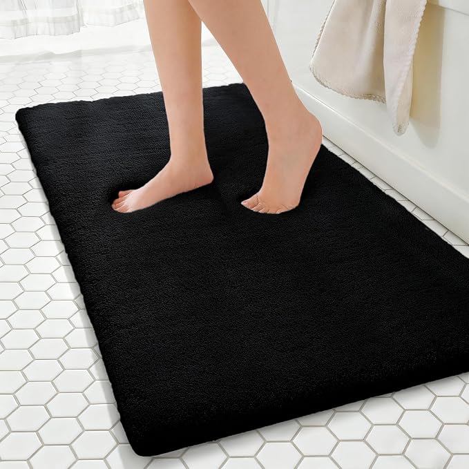 MINIDEAR Bathroom Rugs 44x24 Black- Thick Memory Foam Bath Mat, Ultra Soft & Plush Fluffy, Non-Slip, Quick Dry, Absorbent Washable Floor Microfiber Mat for Tub, Home Decor Accessories