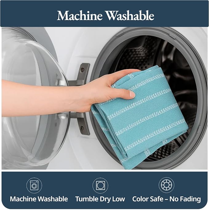 LANE LINEN Kitchen Towels Set - Pack of 4 Cotton Dish Towels for Drying Dishes, 18”x 28”, Kitchen Hand Towels, Absorbent Tea, Dish Towels, Quick Drying Towel Set - Aqua