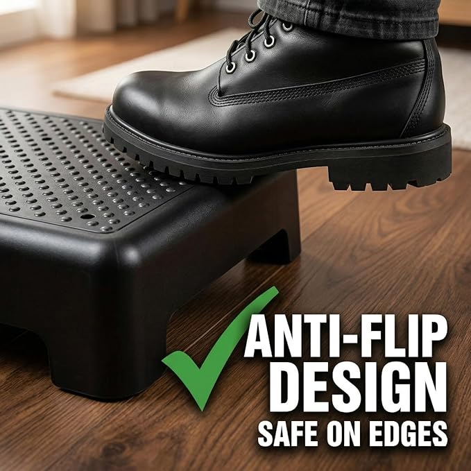 Bed Step for High Beds Adults - 3.35" Barefoot-Comfortable TPE Soft Pad Mobility Step Stool for Seniors & Post Surgery, 600lb Heavy Duty Anti-Flip Step for Car, SUV, RV & Bathroom (Black-Grey)